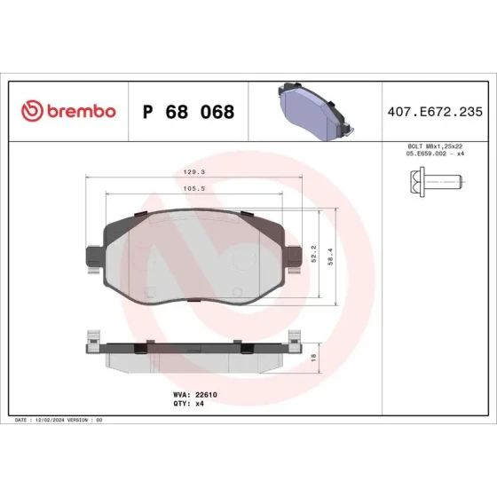 Brembo Ön Fren Balatası – P68068 / OEM 410603407R ürün görseli
