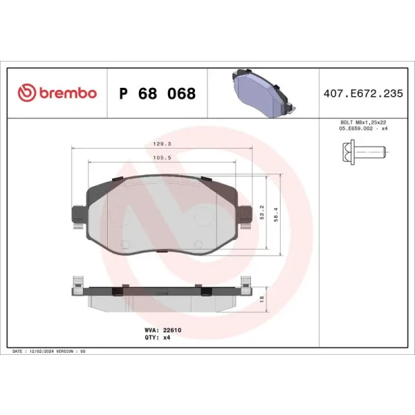 Brembo Ön Fren Balatası – P68068 / OEM 410603407R