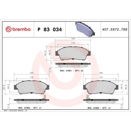 Brembo Ön Fren Balatası – P83034 ürün görseli