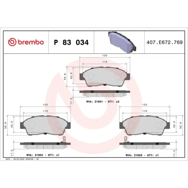 Brembo Ön Fren Balatası – P83034