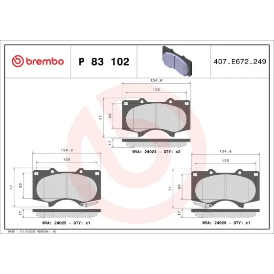 Brembo Ön Fren Balatası – P83102 ürün görseli