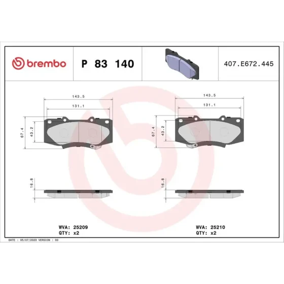 Brembo Ön Fren Balatası – P83140 ürün görseli