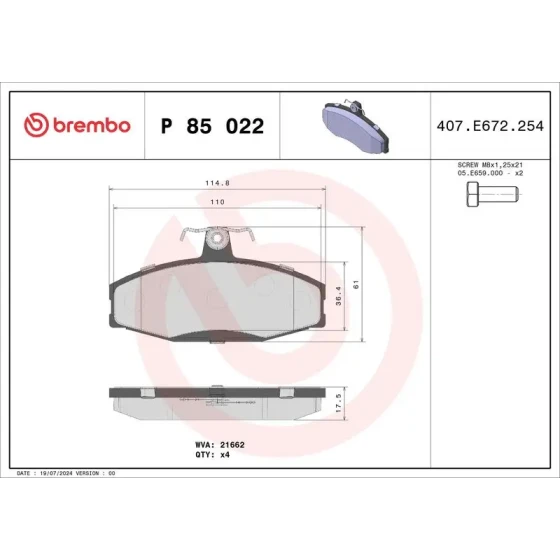 Brembo Ön Fren Balatası – P85022 ürün görseli