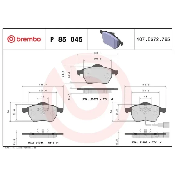 Brembo Ön Fren Balatası – P85045 ürün görseli