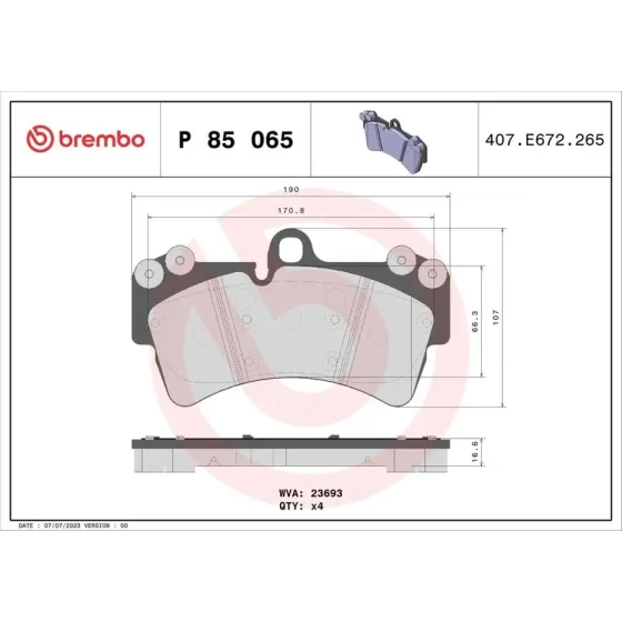 Brembo Ön Fren Balatası – P85065 ürün görseli