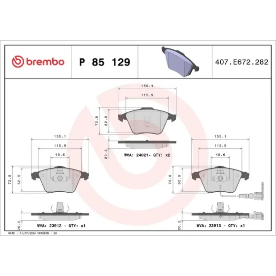 Brembo Ön Fren Balatası – P85129 ürün görseli