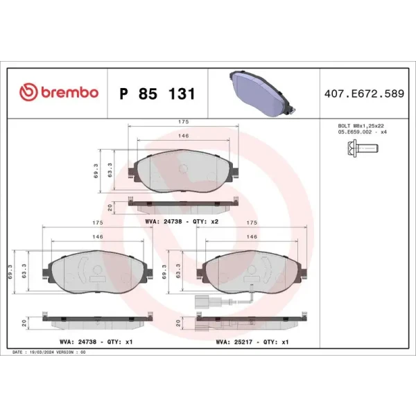 Brembo Ön Fren Balatası – P85131X