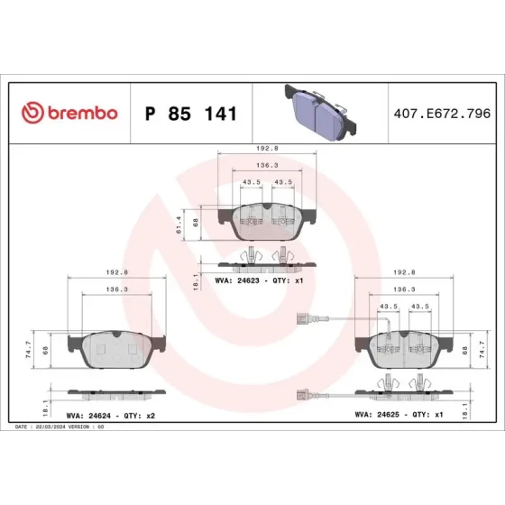 Brembo Ön Fren Balatası – P85141 ürün görseli