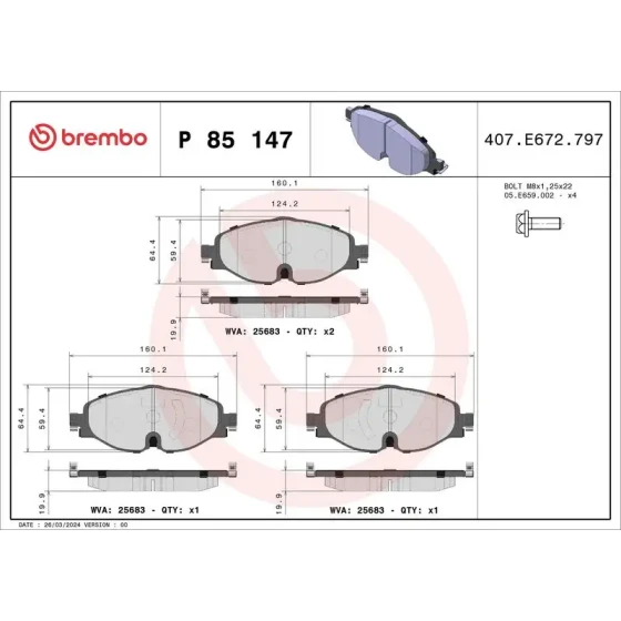 Brembo Ön Fren Balatası – P85147 ürün görseli
