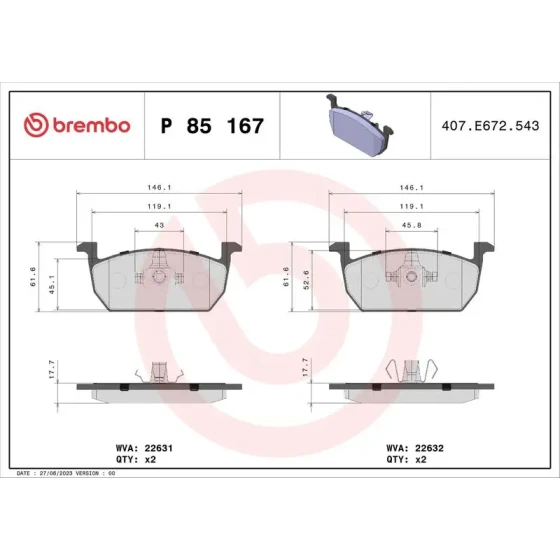 Brembo Ön Fren Balatası – P85167 ürün görseli