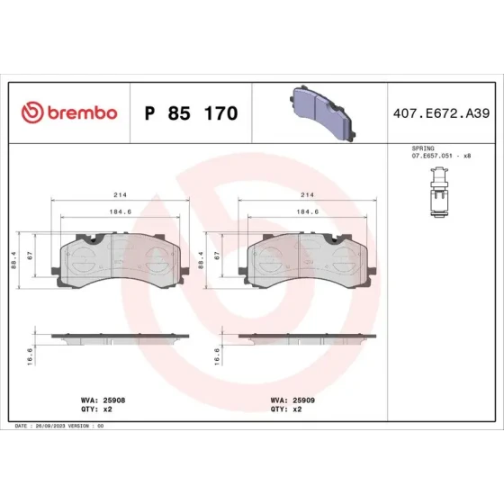 Brembo Ön Fren Balatası – P85170 ürün görseli