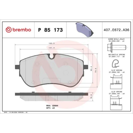 Brembo Ön Fren Balatası – P85173 / OEM 2H6698151A ürün görseli