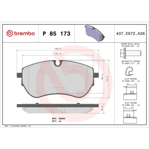 Brembo Ön Fren Balatası – P85173 / OEM 2H6698151A