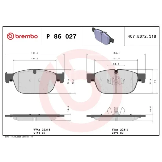 Brembo Ön Fren Balatası – P86027 ürün görseli