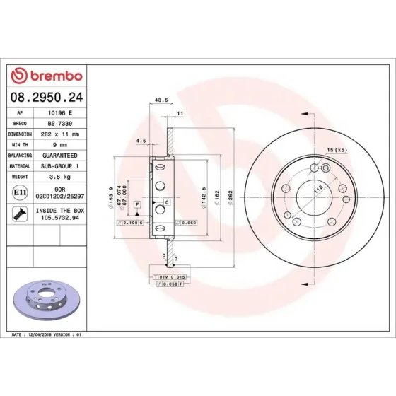 Brembo Ön Fren Diski – 08.2950.24 / OEM A2014211212 ürün görseli