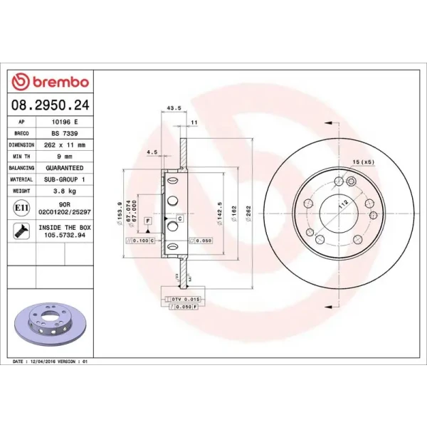 Brembo Ön Fren Diski – 08.2950.24 / OEM A2014211212