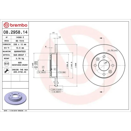 Brembo Ön Fren Diski – 08.2958.14 ürün görseli