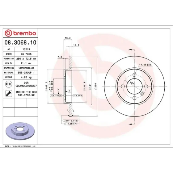 Brembo Ön Fren Diski – 08.3068.10 / OEM 34116752434 ürün görseli
