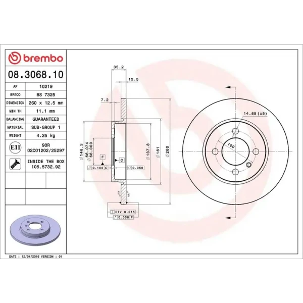 Brembo Ön Fren Diski – 08.3068.10 / OEM 34116752434