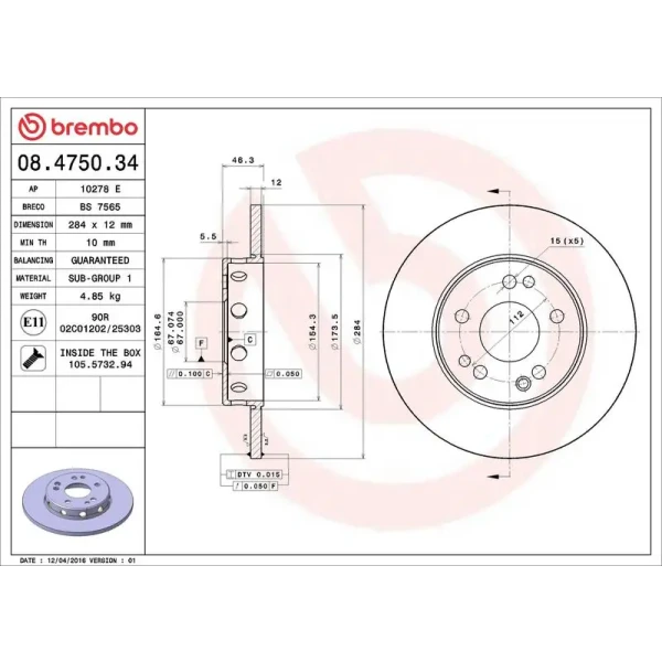 Brembo Ön Fren Diski – 08.4750.34 / OEM A1244211312