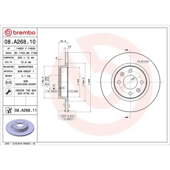 Brembo Ön Fren Diski – 08.A268.10 ürün görseli