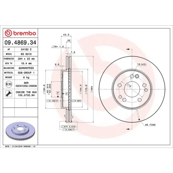 Brembo Ön Fren Diski – 09.4869.34 / OEM A1244212712
