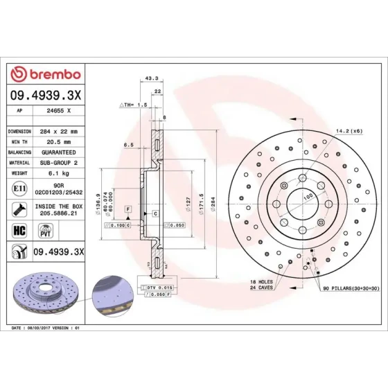 Brembo Ön Fren Diski – 09.4939.3X ürün görseli