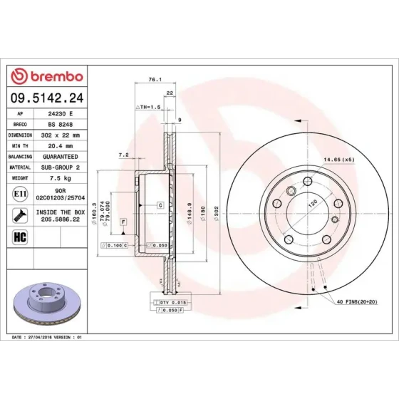 Brembo Ön Fren Diski – 09.5142.24 ürün görseli