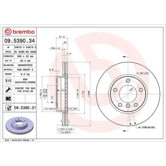 Brembo Ön Fren Diski – 09.5390.31 ürün görseli