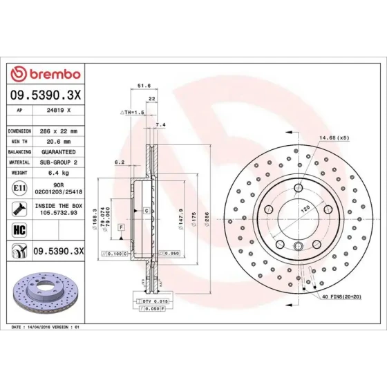 Brembo Ön Fren Diski – 09.5390.3X ürün görseli