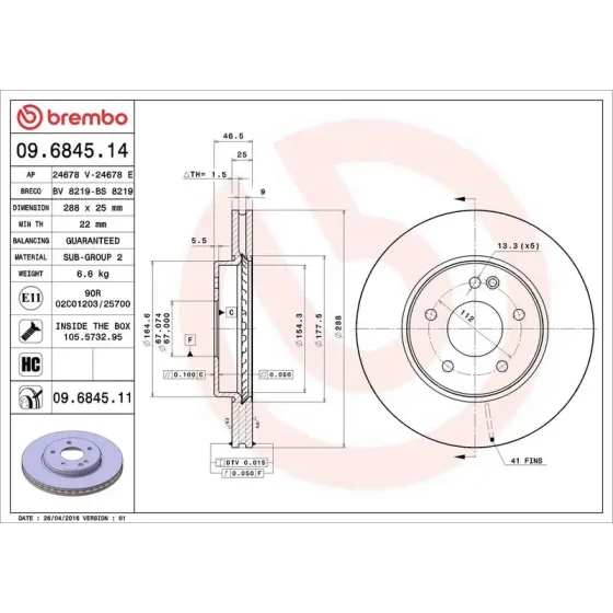 Brembo Ön Fren Diski – 09.6845.11 / OEM A2104212412 ürün görseli