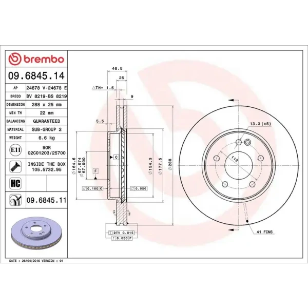 Brembo Ön Fren Diski – 09.6845.11 / OEM A2104212412