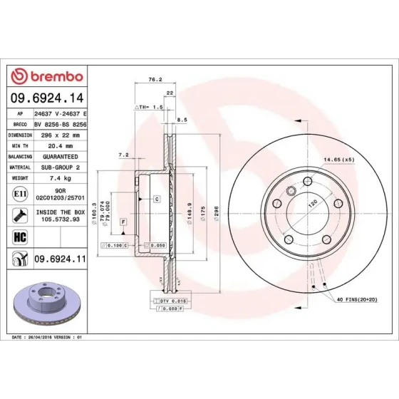 Brembo Ön Fren Diski – 09.6924.14 ürün görseli
