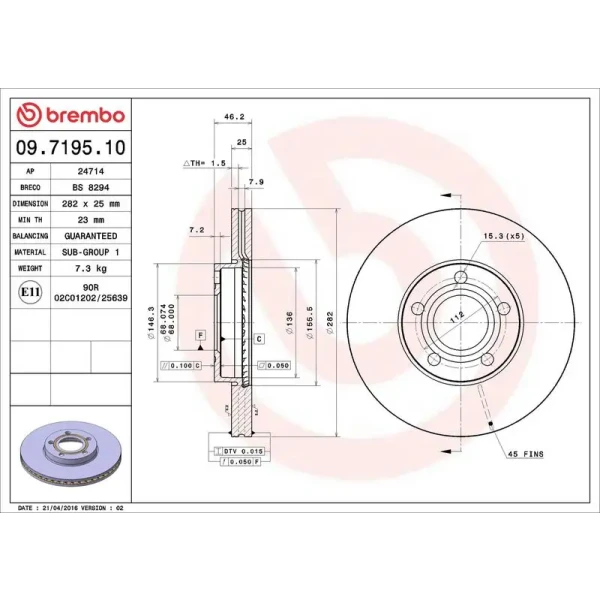 Brembo Ön Fren Diski – 09.7195.10 / OEM 8E0615301C