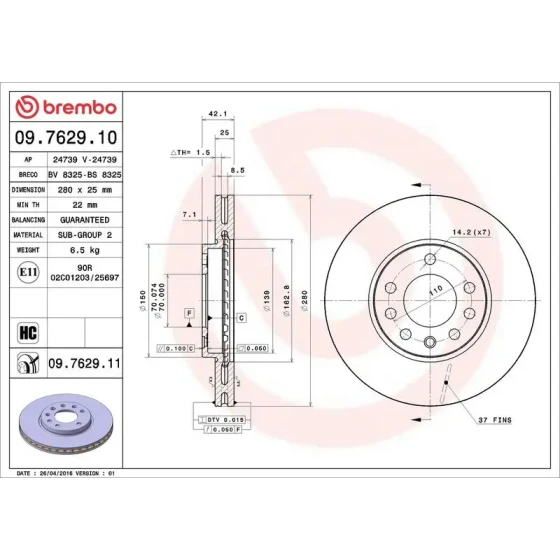 Brembo Ön Fren Diski – 09.7629.10 ürün görseli