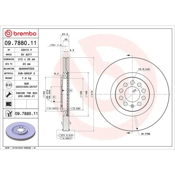 Brembo Ön Fren Diski – 09.7880.11 / OEM 8N0615301A ürün görseli