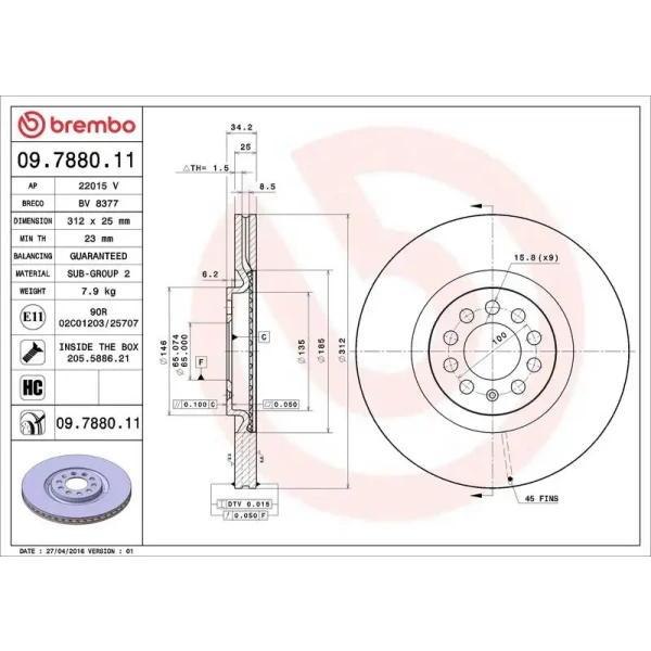 Brembo Ön Fren Diski – 09.7880.11 / OEM 8N0615301A