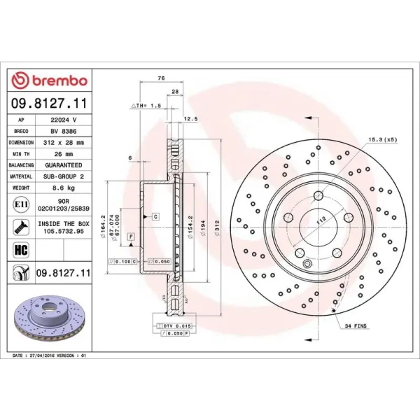 Brembo Ön Fren Diski – 09.8127.11 / OEM A2204210912