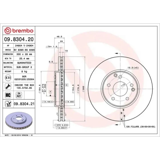 Brembo Ön Fren Diski – 09.8304.21 / OEM A2034210512 ürün görseli