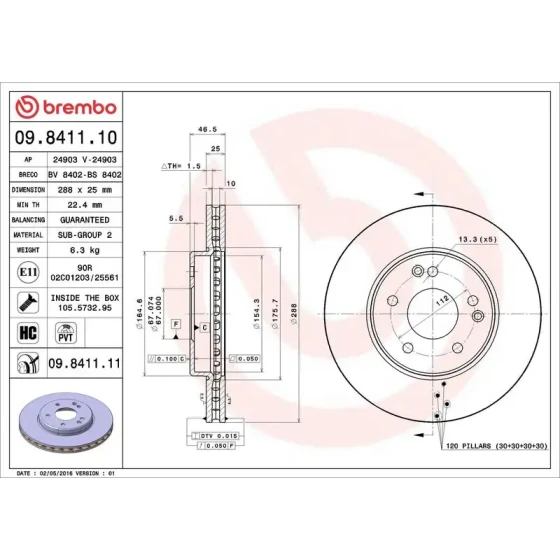 Brembo Ön Fren Diski – 09.8411.11 / OEM A2034210312 ürün görseli