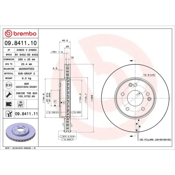 Brembo Ön Fren Diski – 09.8411.11 / OEM A2034210312