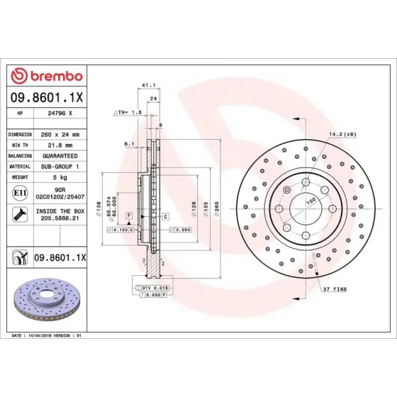 Brembo Ön Fren Diski – 09.8601.1X ürün görseli