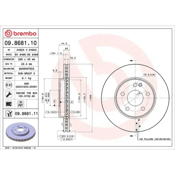 Brembo Ön Fren Diski – 09.8681.11 / OEM A1694211112 ürün görseli