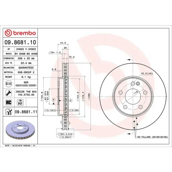 Brembo Ön Fren Diski – 09.8681.11 / OEM A1694211112