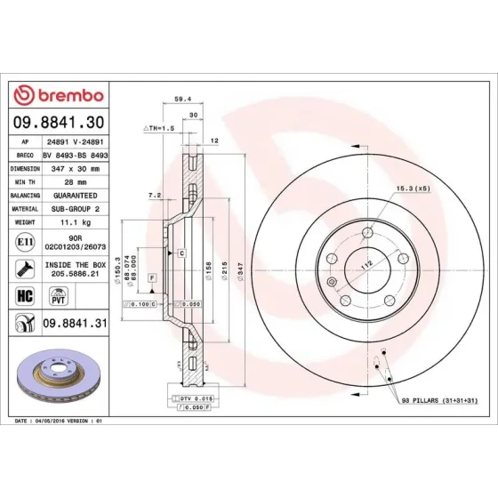 Brembo Ön Fren Diski – 09.8841.31 / OEM 4F0615301G ürün görseli
