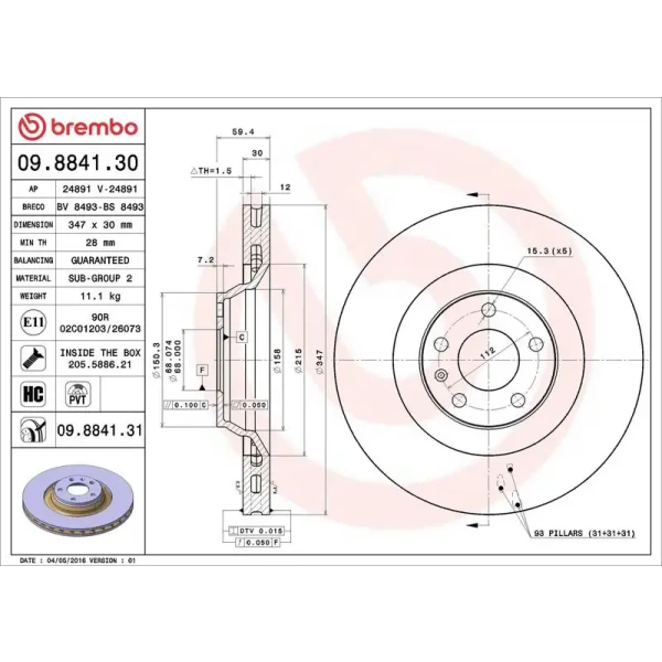 Brembo Ön Fren Diski – 09.8841.31 / OEM 4F0615301G