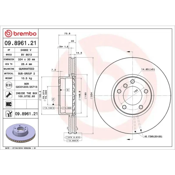 Brembo Ön Fren Diski – 09.8961.21 / OEM 34111165859