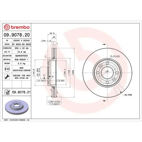 Brembo Ön Fren Diski – 09.9078.21 ürün görseli