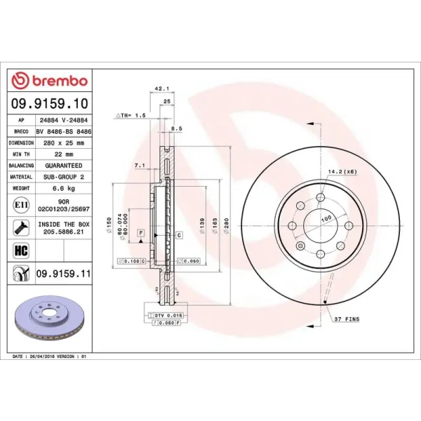 Brembo Ön Fren Diski – 09.9159.10 / OEM 93175376