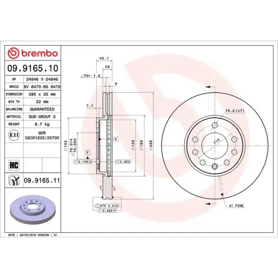 Brembo Ön Fren Diski – 09.9165.10 ürün görseli